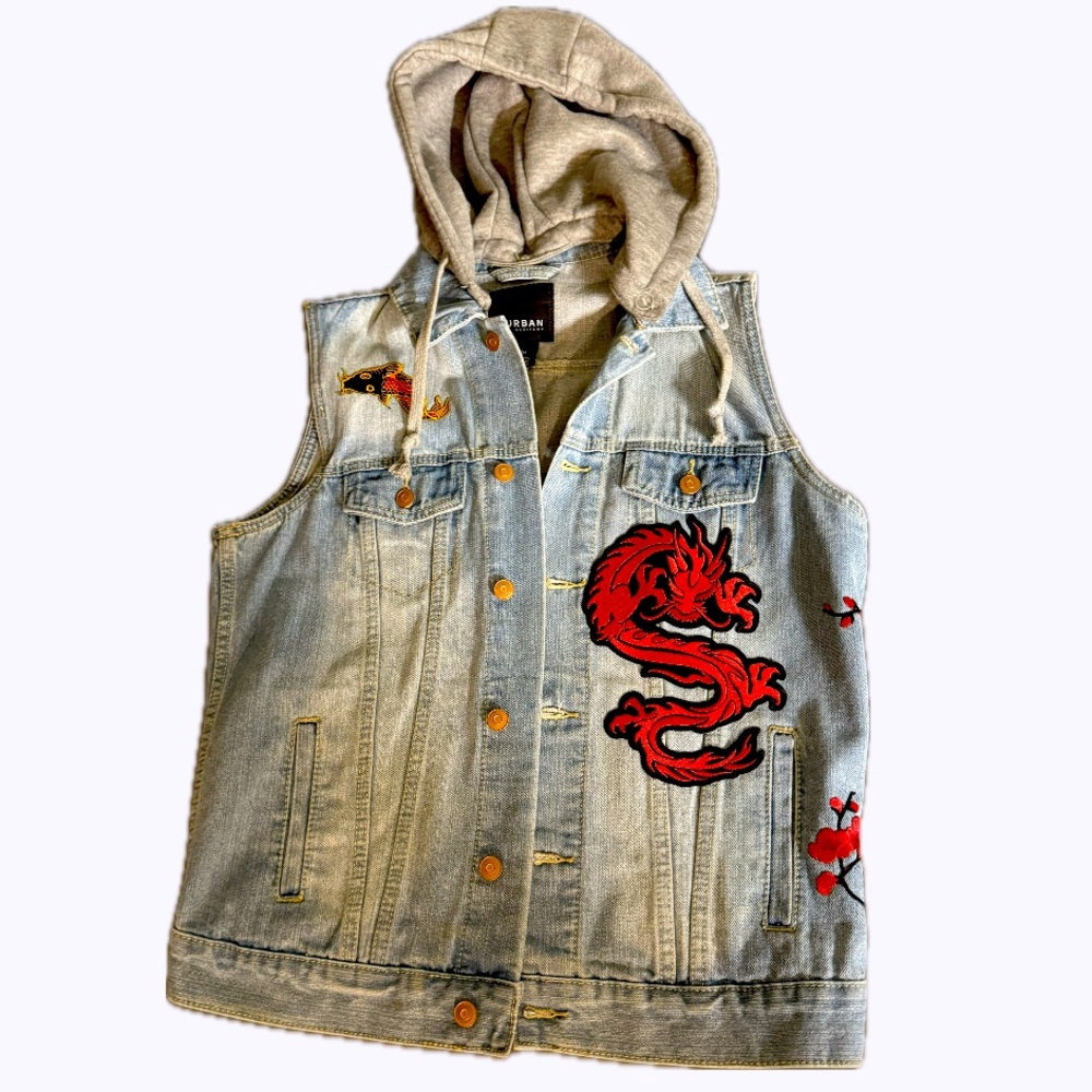 Denim Vest with removable hood